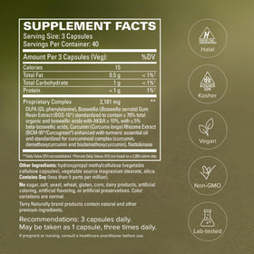 Terry Naturally Curamin étiquette avec informations nutritionnelles