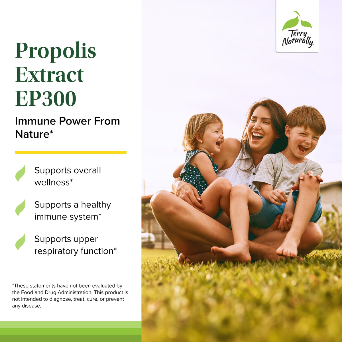 Terry Naturally Extrait de Propolis EP300 capsules sur une table