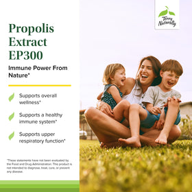 Terry Naturally Extrait de Propolis EP300 capsules sur une table