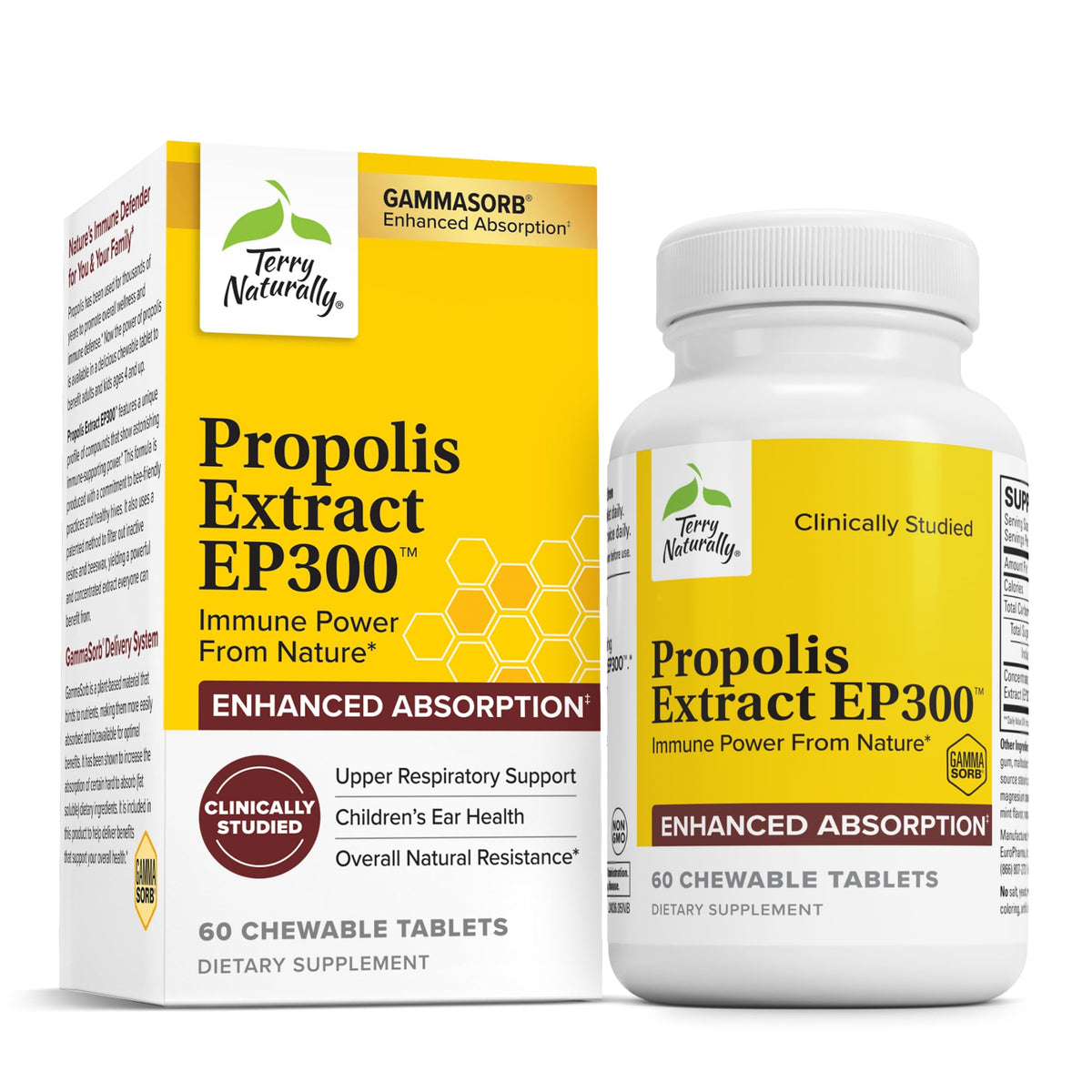 Terry Naturally Extrait de Propolis EP300 - Flacon de 60 comprimés à mâcher
