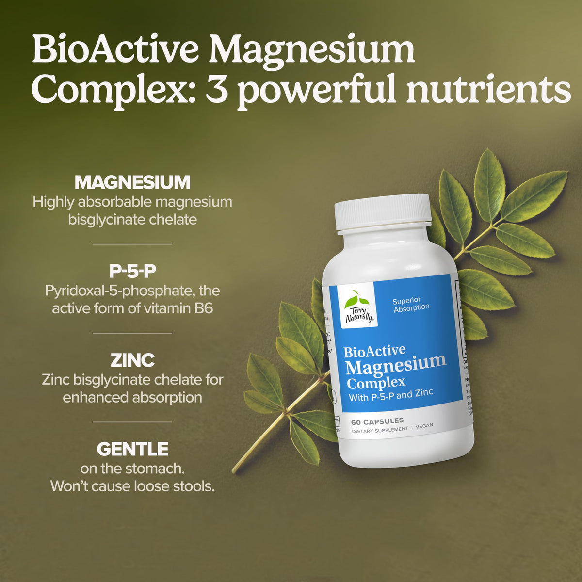 Terry Naturally Magnésium BioActif capsules ouvertes avec poudre