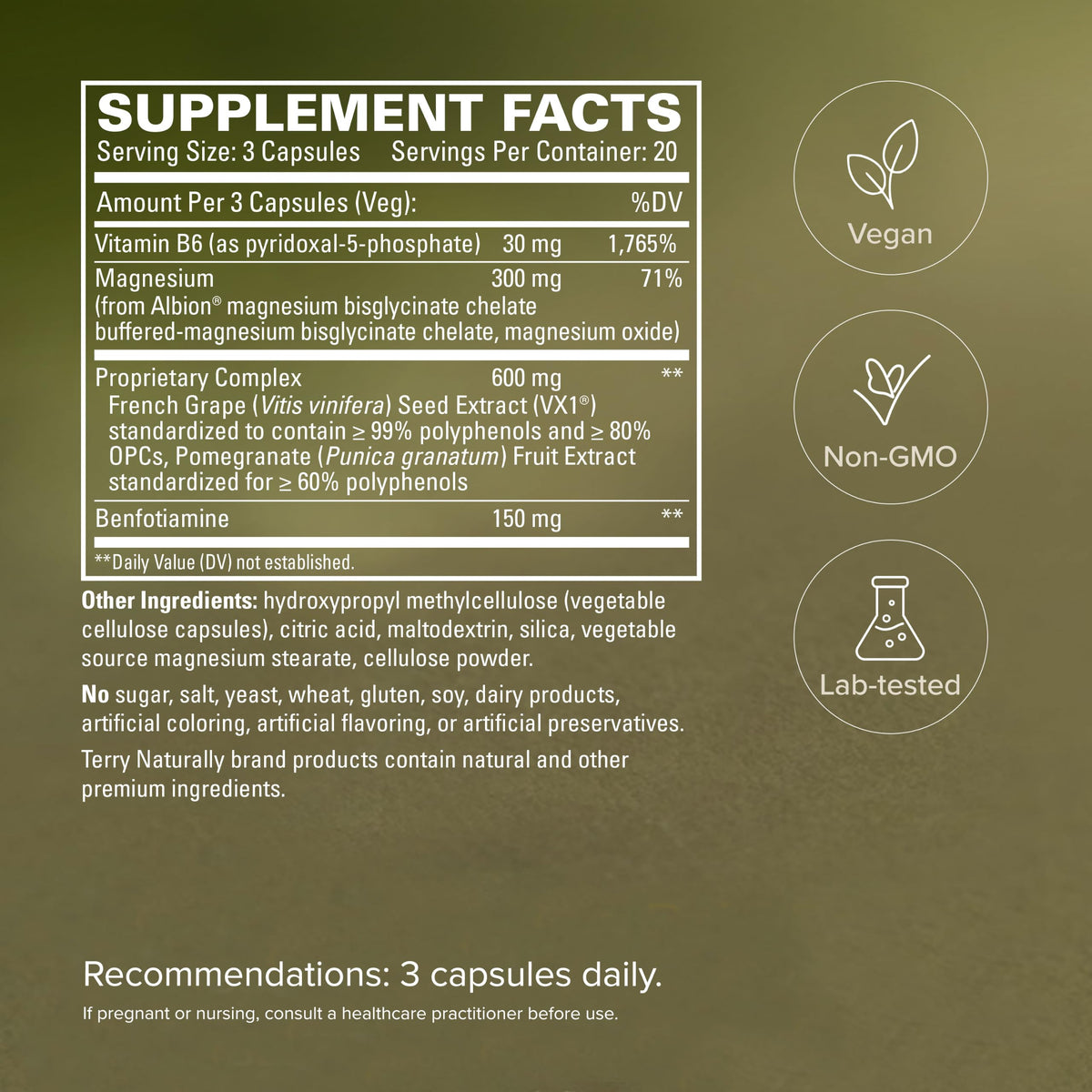 Terry Naturally OPC Cœur capsules - vue du dos du flacon