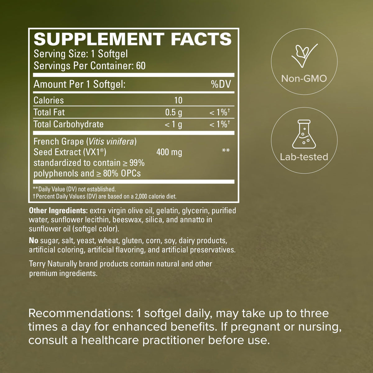 Terry Naturally OPC Extra Fort 60 capsules avec arrière-plan naturel
