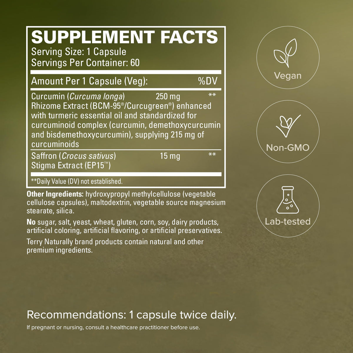 Terry Naturally Saffron Lift + Curcumin capsules close-up