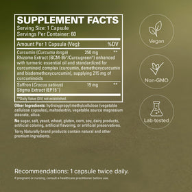 Terry Naturally Saffron Lift + Curcumin capsules close-up
