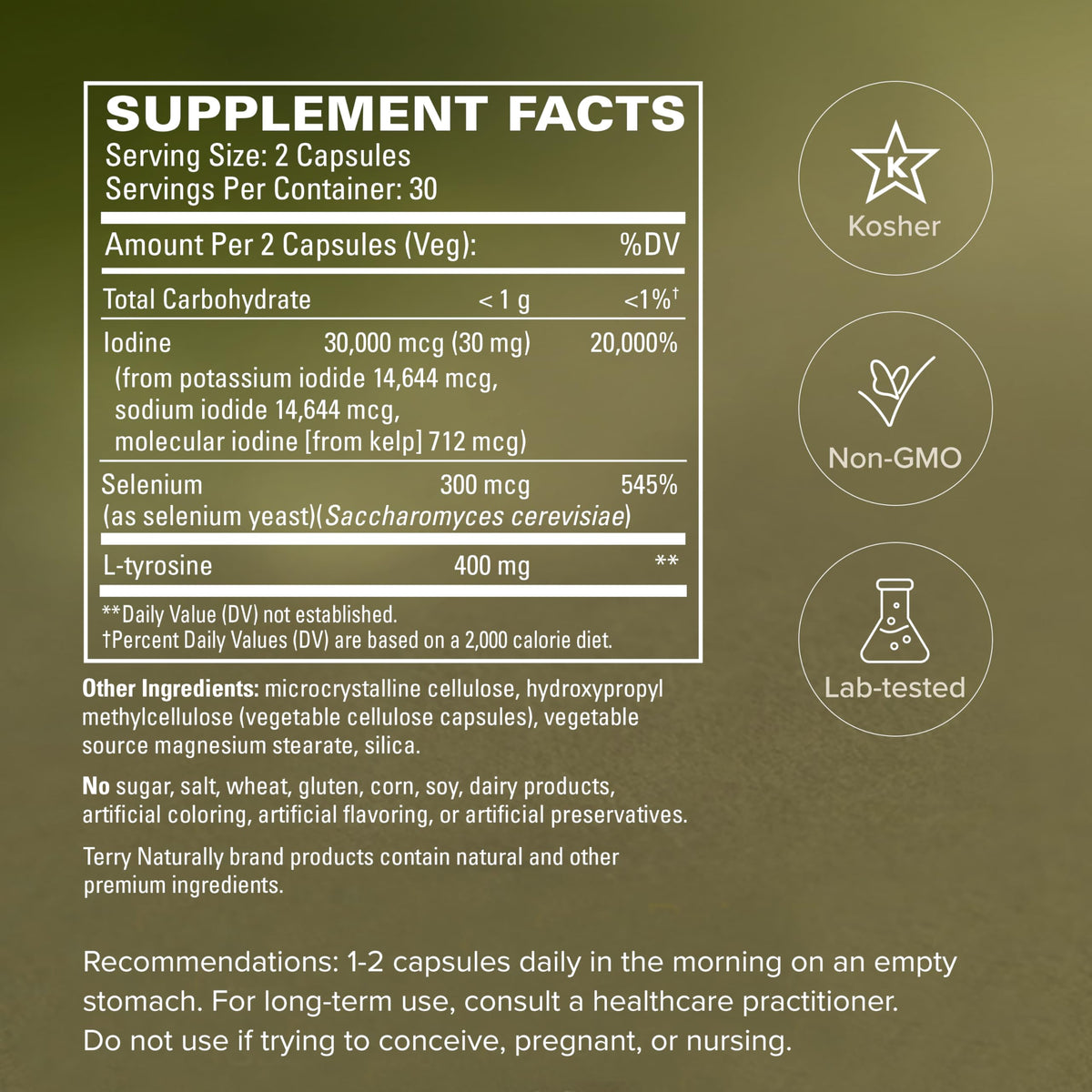 Terry Naturally Thyroid Care Plus ingrédients sur l'étiquette