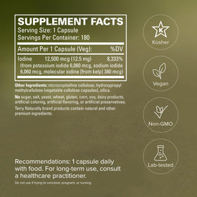 Terry Naturally Tri-Iodine 12,5 mg boîte ouverte montrant les capsules
