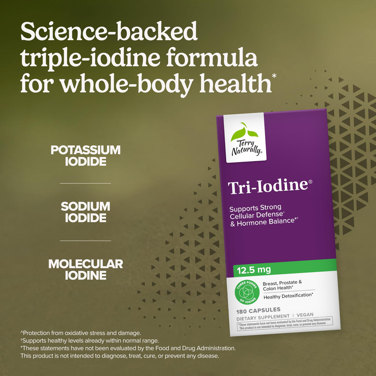Terry Naturally Tri-Iodine 12,5 mg étiquette avec dosage et ingrédients