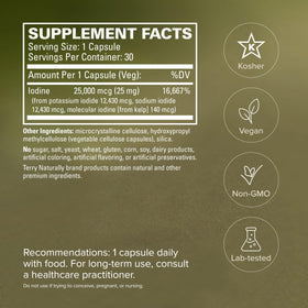 Terry Naturally Tri-Iodine 25 mg capsules avec un verre d'eau