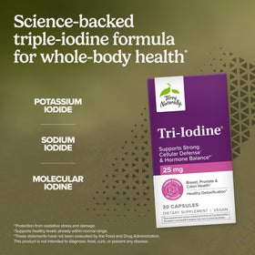 Terry Naturally Tri-Iodine 25 mg étiquette avec informations nutritionnelles