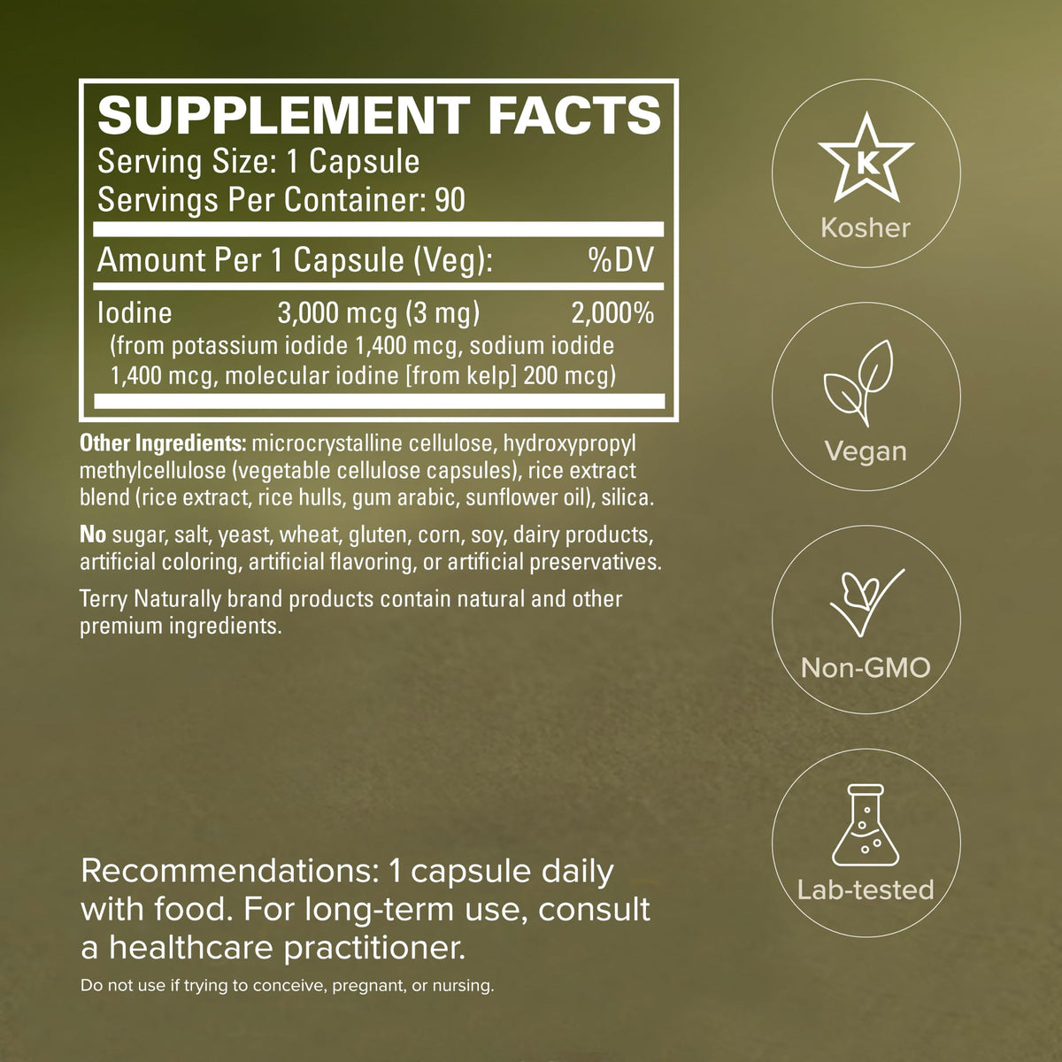Terry Naturally Tri-Iodine 3mg capsules avec un verre d'eau
