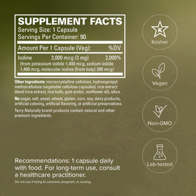 Terry Naturally Tri-Iodine 3mg capsules avec un verre d'eau