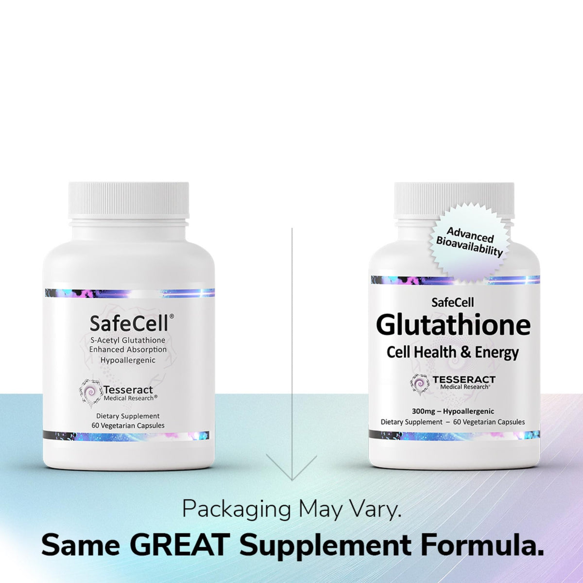 Tesseract S-Acetyl Glutathione 300mg capsules sur une table