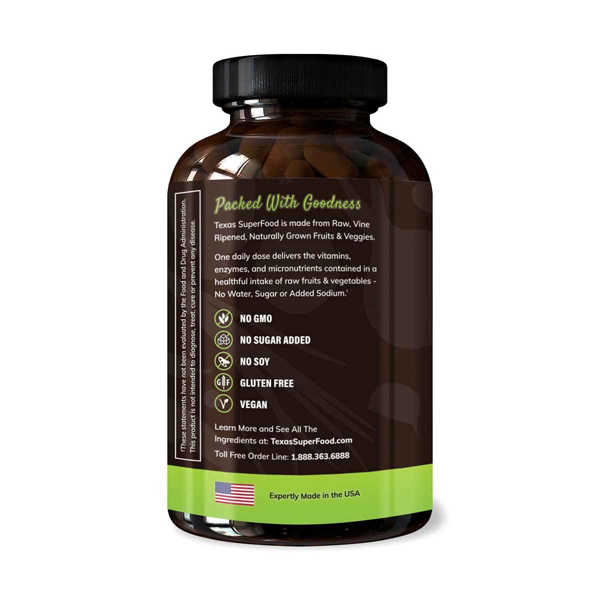 Texas SuperFood Original Superfood Capsules side view with packaging