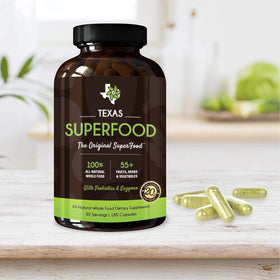 Texas SuperFood Original Superfood Capsules top view with label