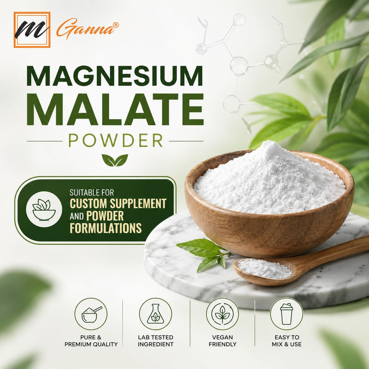 Texture fine et fluide de la poudre de malate de magnésium