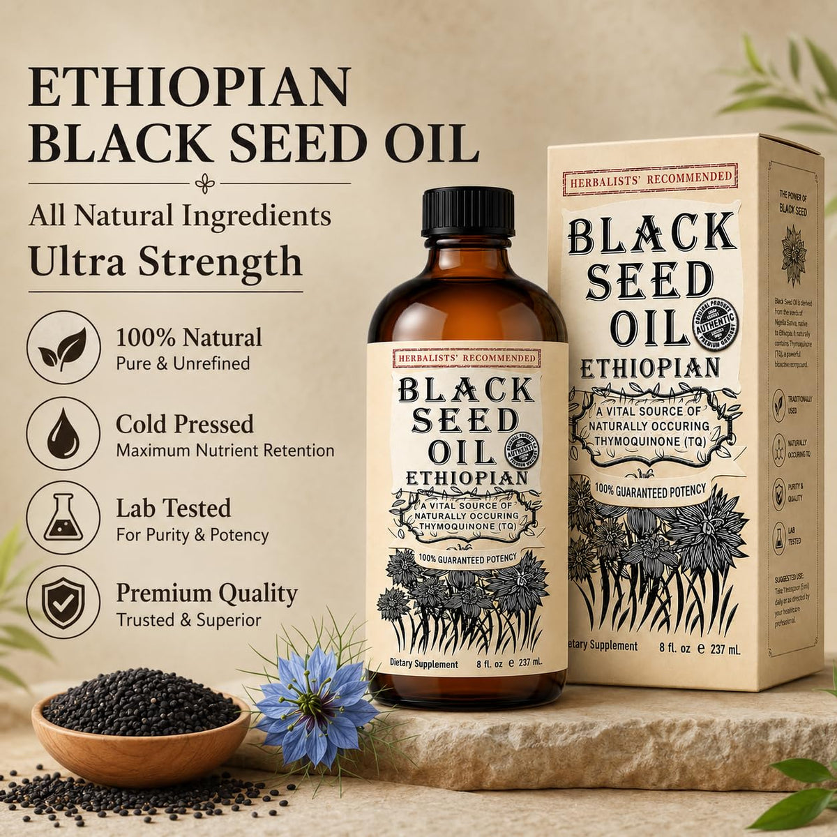 Texture fluide de l'huile de graines noires Herbal Organic Works