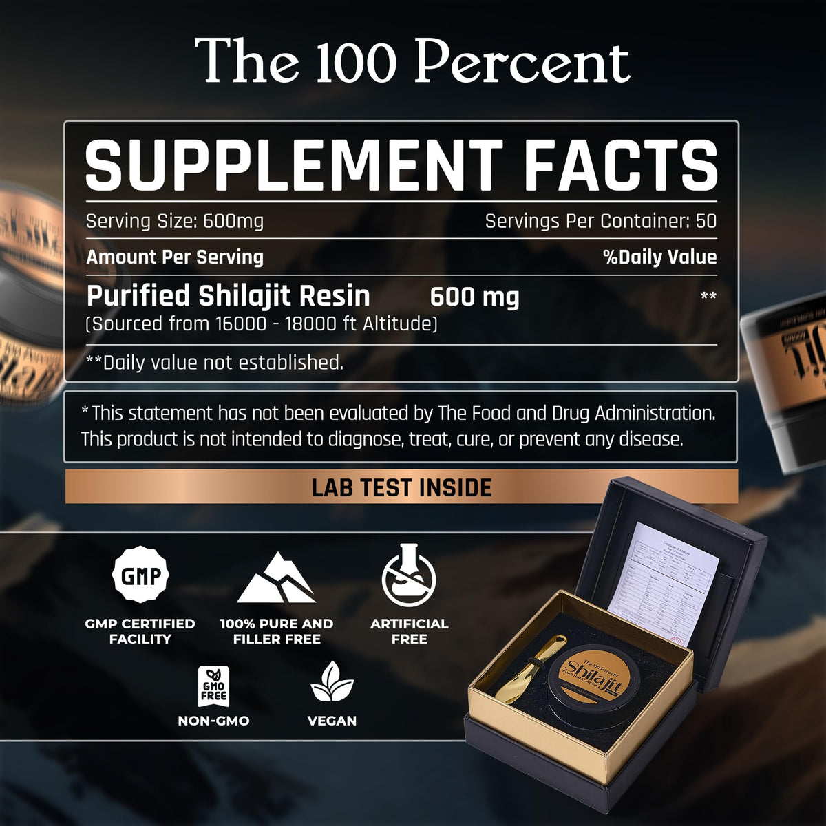 The 100 Percent Shilajit Pur Himalayen 600mg ouverte avec résine