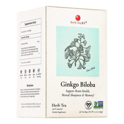 Thé aux herbes Ginkgo Biloba Health King boîte de 20 sachets vue de face