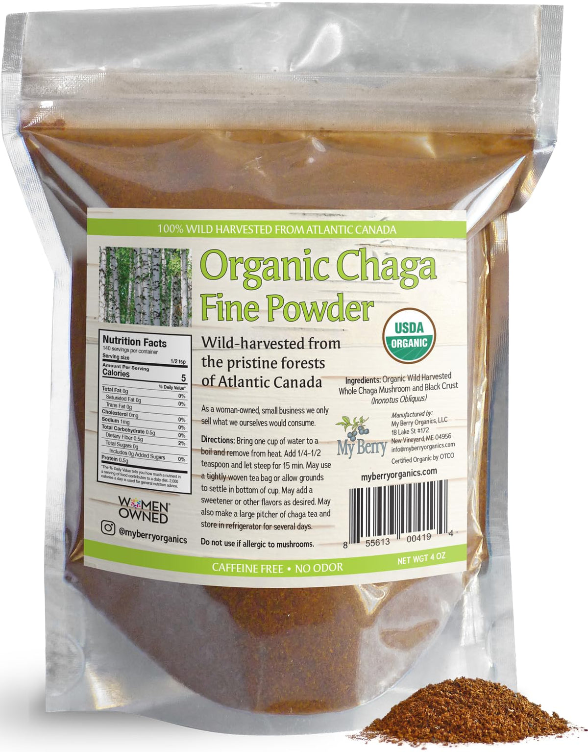 Thé Chaga Bio My Berry 132g vue de face avec emballage