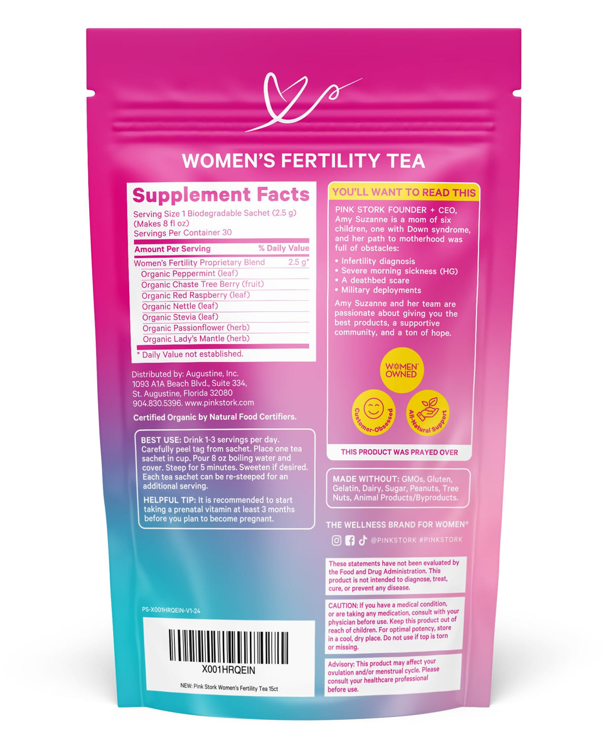 Thé de fertilité Pink Stork avec vue sur la boîte