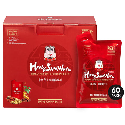 Thé de Ginseng Rouge Coréen JUNG KWAN JANG sachets devant un fond neutre
