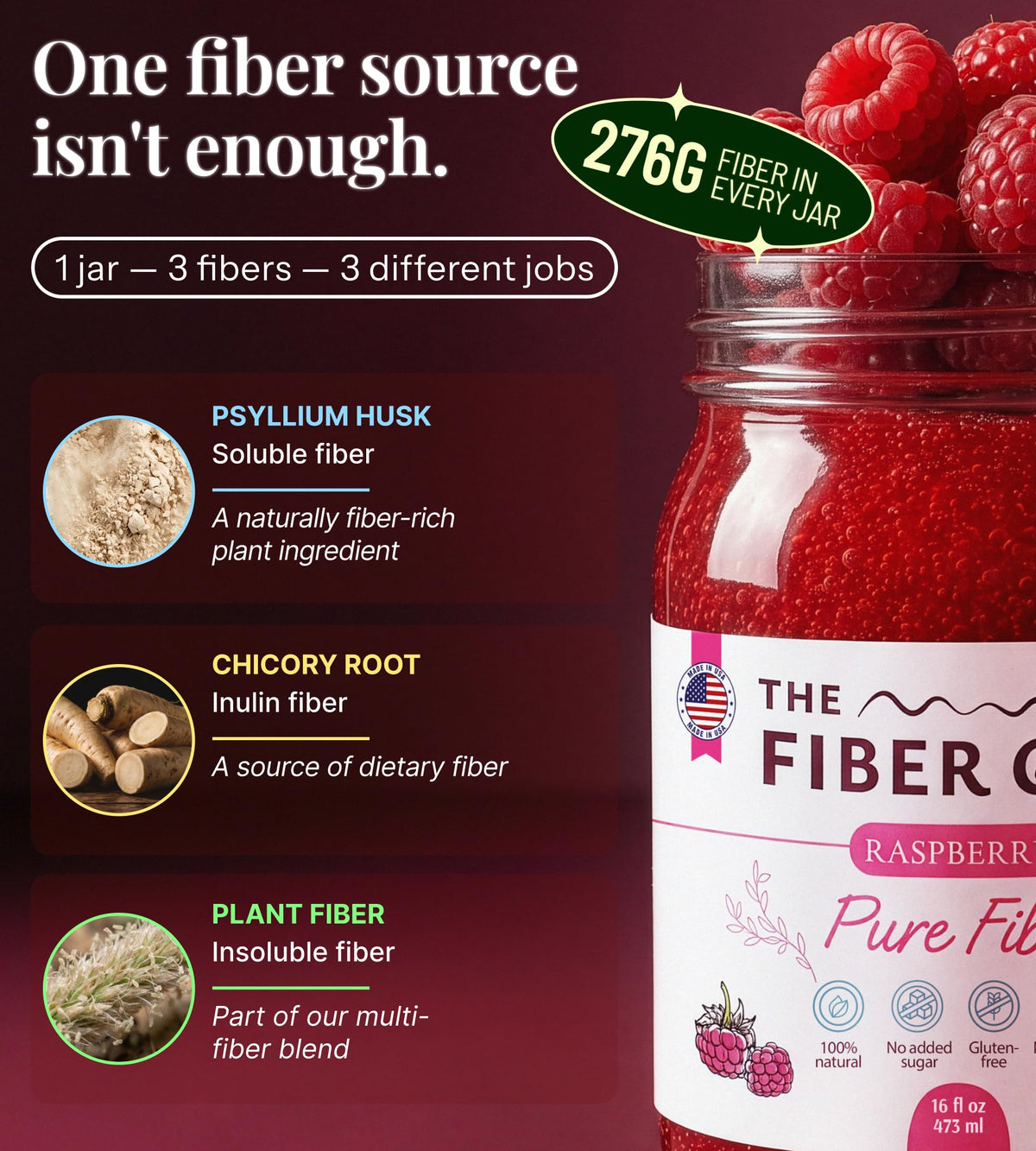 The Fiber Gel Gel à Haute Teneur en Fibres avec fruits en arrière-plan