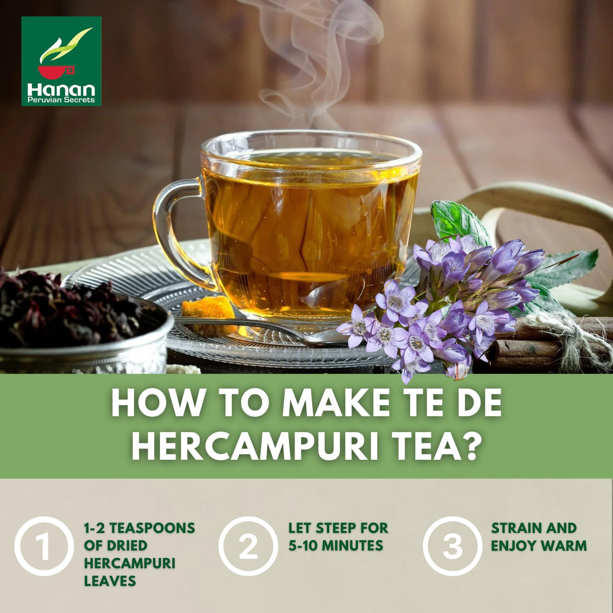 Thé herbal Hercampuri servi avec des accessoires