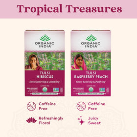 Thé hibiscus Tulsi ORGANIC INDIA avec des fleurs d'Hibiscus