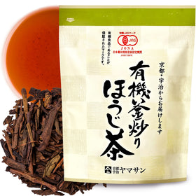 Thé Hojicha Bio YAMASAN KYOTO UJI, paquet avant avec design traditionnel