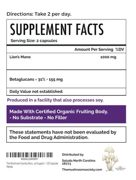 The Mushroom Society Complément Lion's Mane 1000 mg vue arrière du flacon