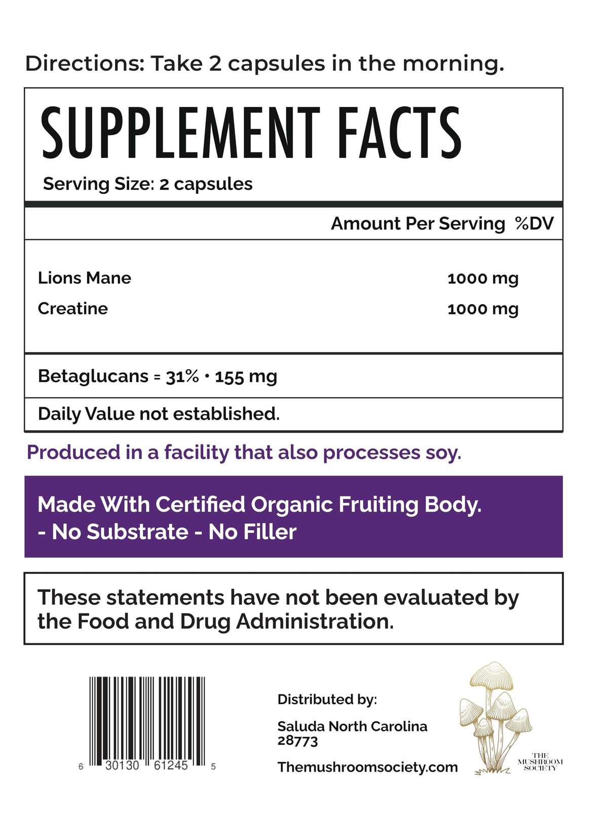 The Mushroom Society Lion’s Mane 1000 mg capsule packaging