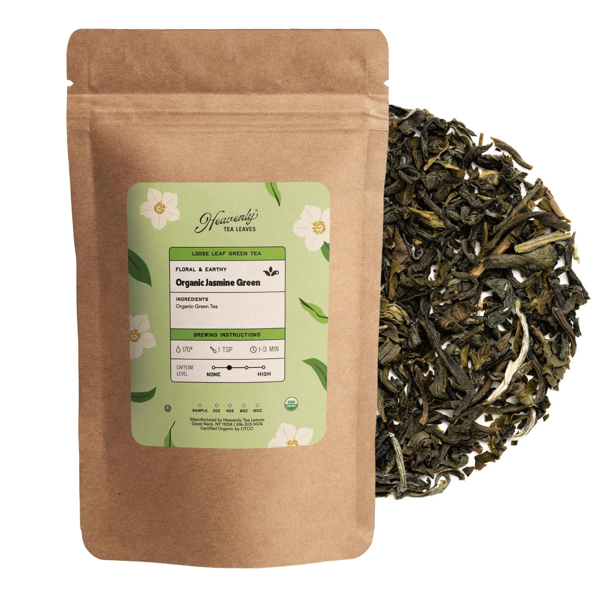 Thé Vert Bio au Jasmin Heavenly Tea Leaves 132g vue de face