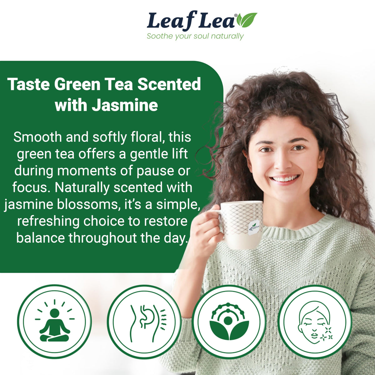 Thé vert jasmin LeafLea infusé dans une tasse