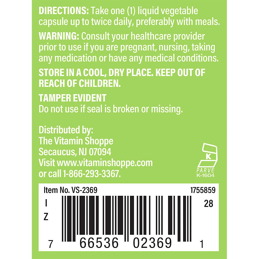 The Vitamin Shoppe Huile d'Origan 45mg gélules végétales côté
