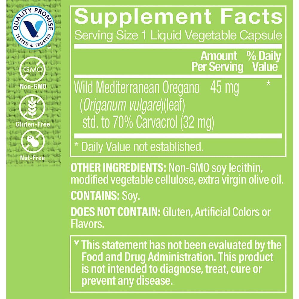 The Vitamin Shoppe Huile d'Origan 45mg gélules végétales vue arrière