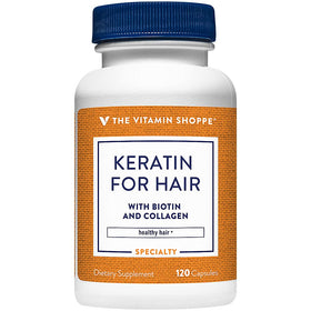 The Vitamin Shoppe Keratin pour Cheveux 120 capsules sur fond blanc