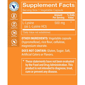 The Vitamin Shoppe L-Lysine 500MG 300 capsules étiquette