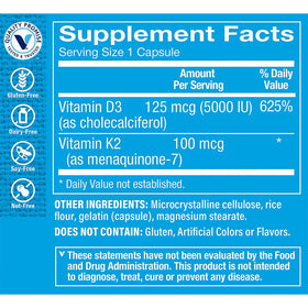 The Vitamin Shoppe Vitamine D3 K2 5000 IU 120 Capsules emballage