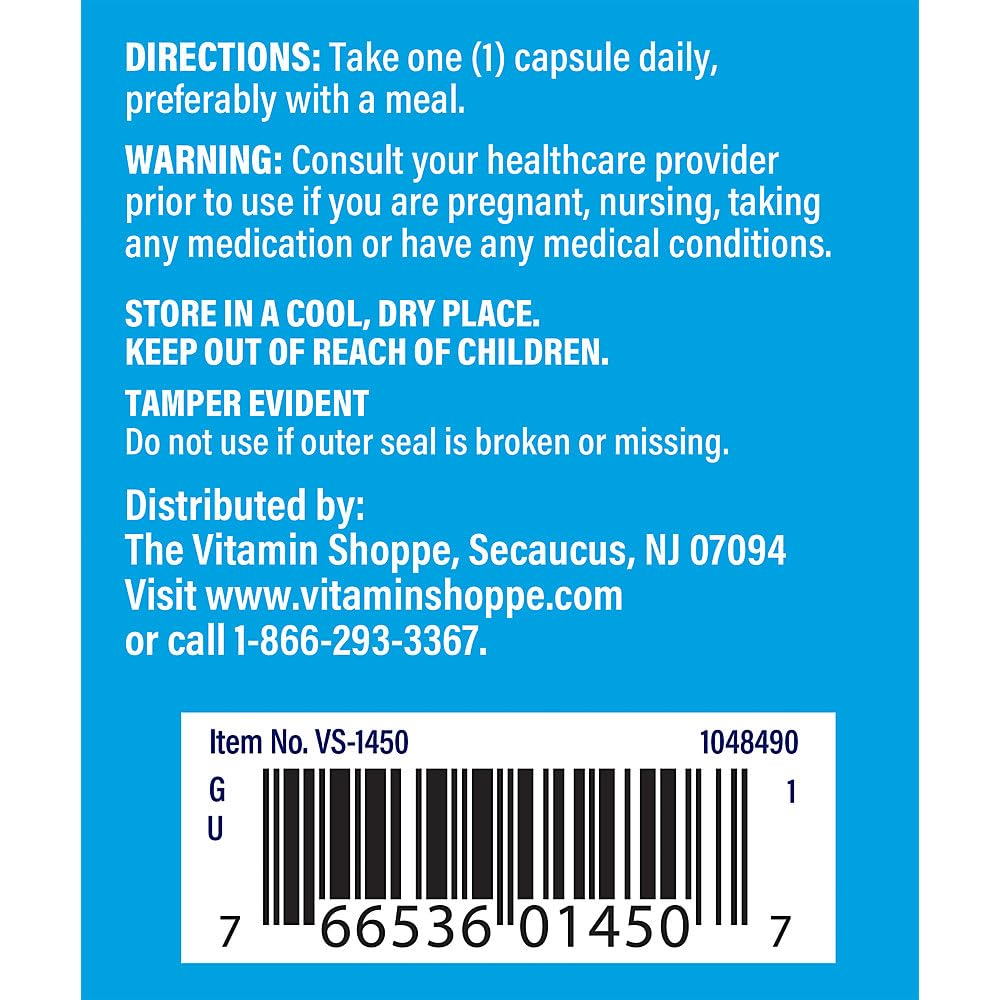 The Vitamin Shoppe Zinc 50 MG 100 capsules packaging