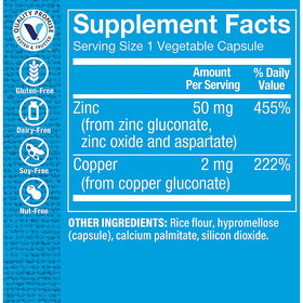 The Vitamin Shoppe Zinc 50 MG avec Cuivre, capsules végétariennes