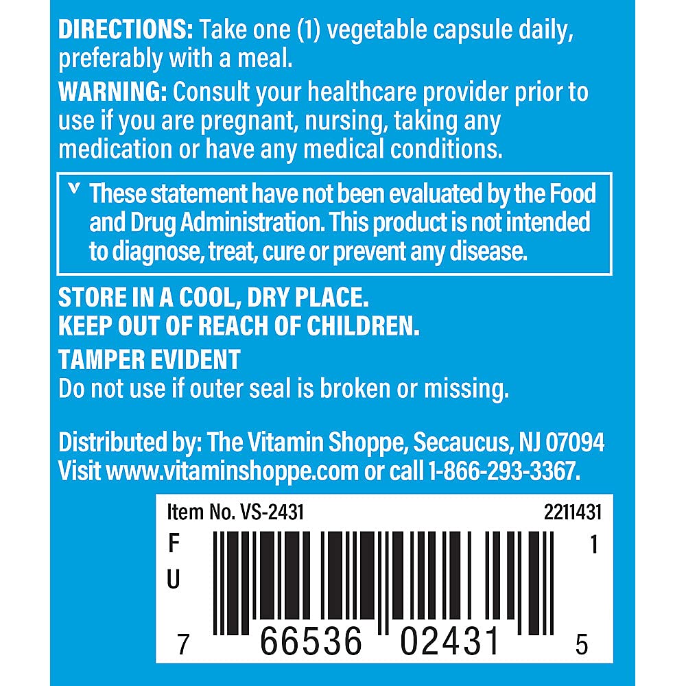 The Vitamin Shoppe Zinc 50 MG avec Cuivre, emballage et informations