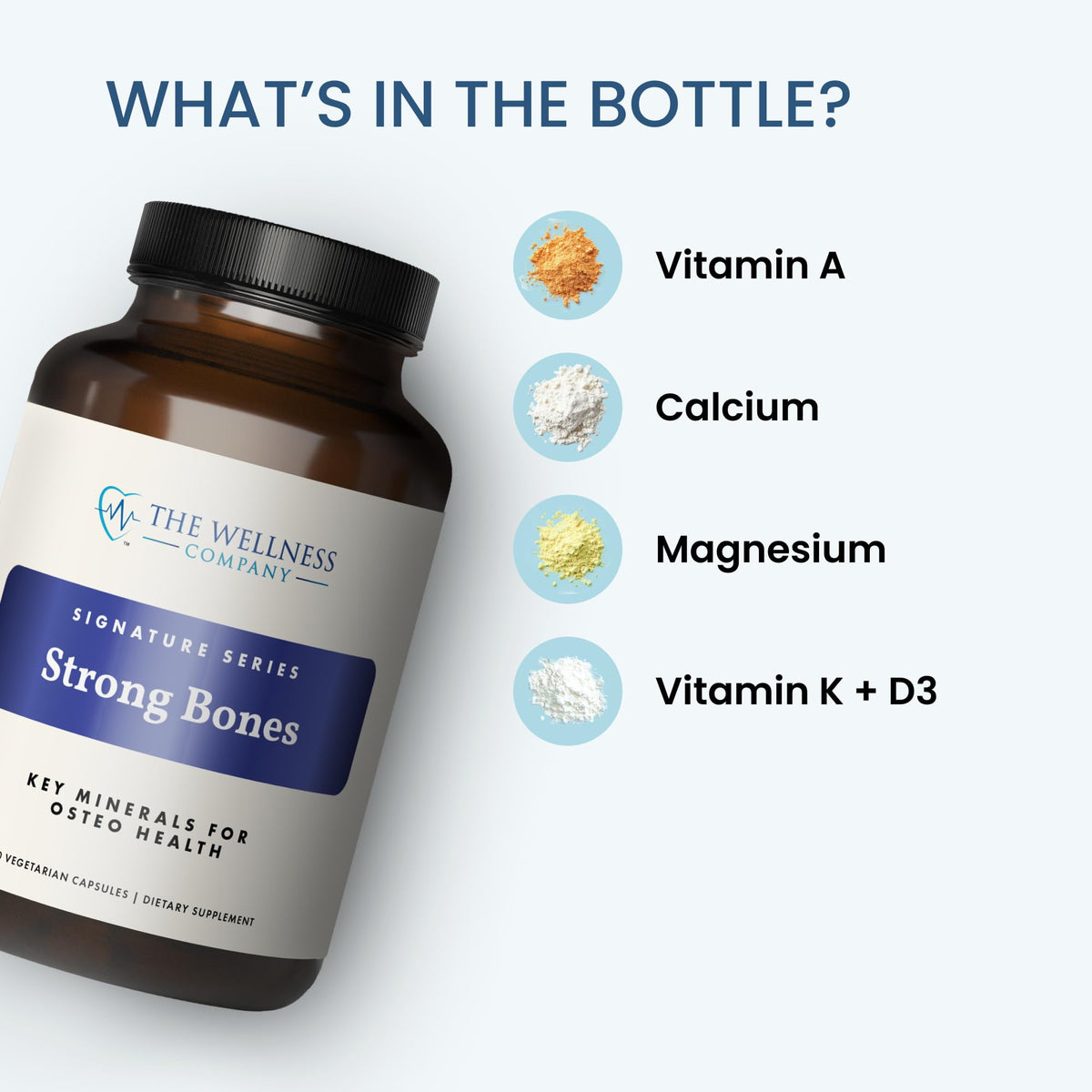 The Wellness Company Strong Bones capsules sur fond blanc