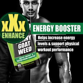 THELABSMENCO Horny Goat Weed supplement in lifestyle scene with gym equipment