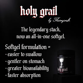 Theorycraft Holy Grail gélules faciles à avaler sur une surface blanche