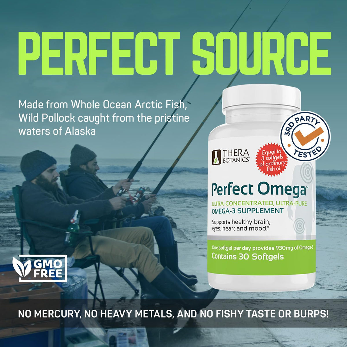 Therabotanics Huile de poisson Omega 3 sauvage Alaskien avec étiquette