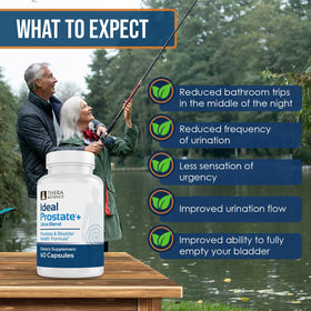 Therabotanics Idéal Prostate Plus capsules sur une surface blanche