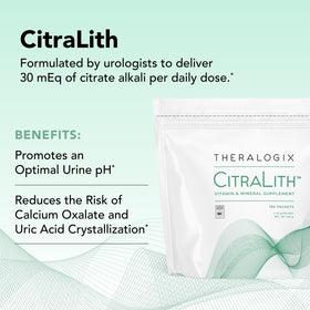 Theralogix CitraLith sachets à côté d'une boisson non gazeuse