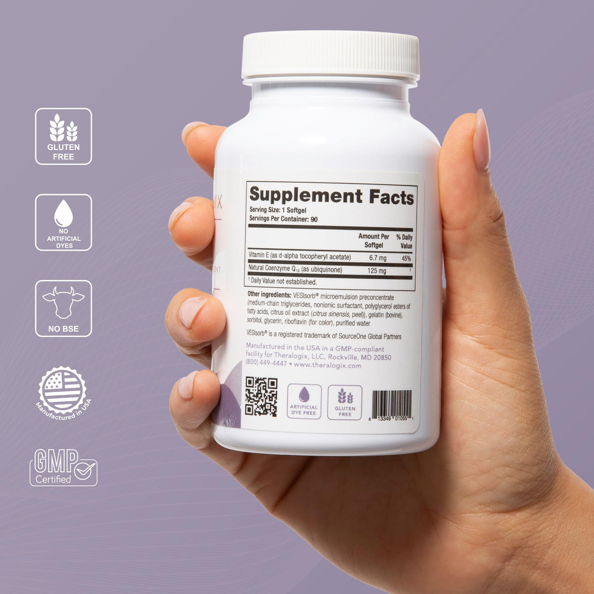Theralogix NeoQ10 étiquette arrière avec informations nutritionnelles