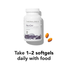 Theralogix NeoQ10 produit avec des ingrédients naturels en arrière-plan